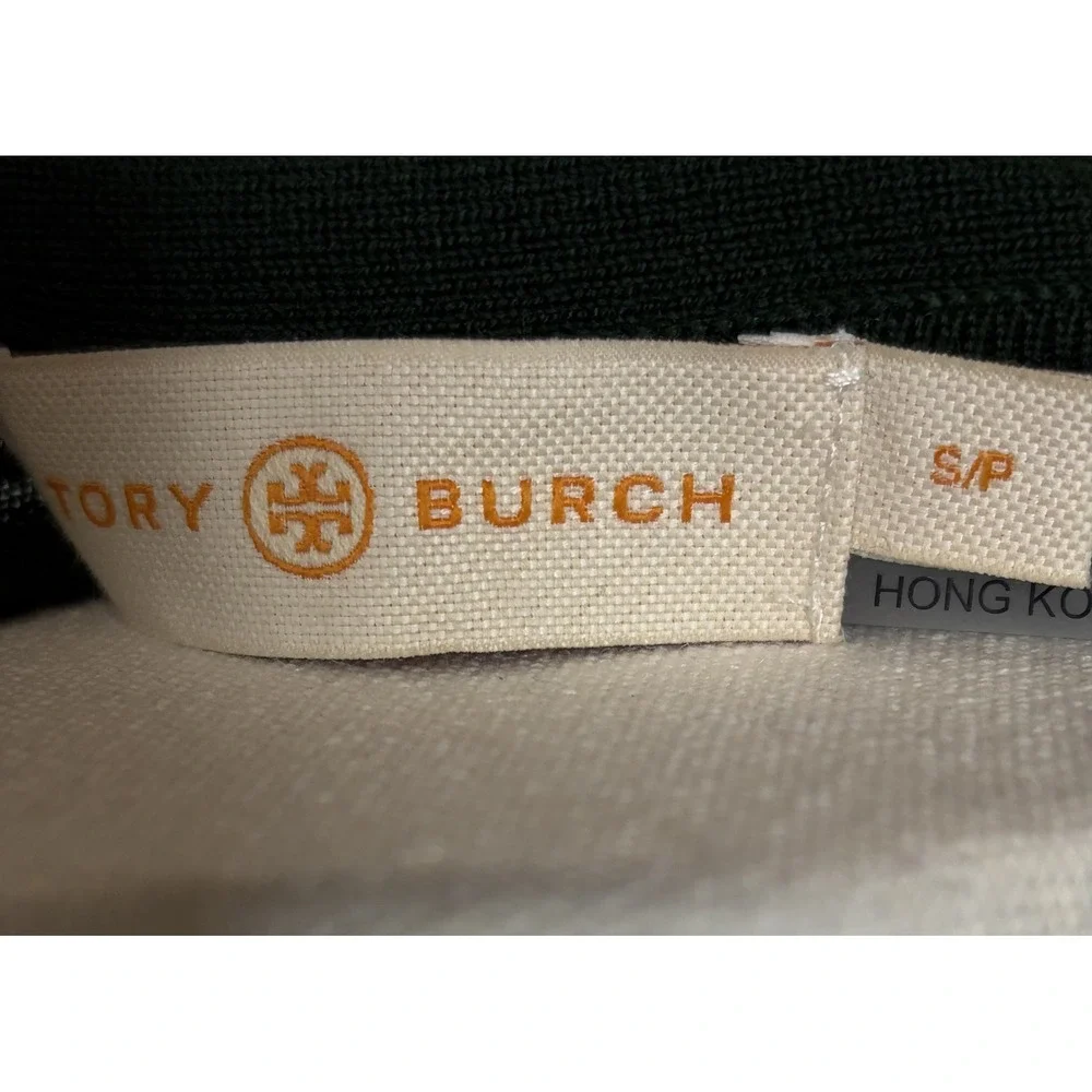Tory Burch Madeline Cardigan Hunter Green Merino Wool Logo Button Sweater 64676